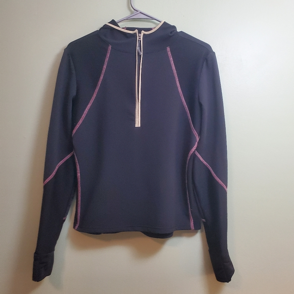 Vtg Athleta Pullover Half Zip Hoodie Cuffed Hand Warmers Cuffins Sweatshirt Sz S